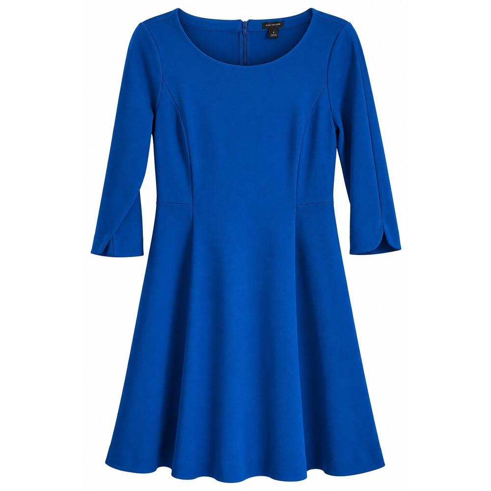 Ann Taylor Ponte Fit & Flare Dress 6P Marine Blue 3/4 Sleeve Career Work